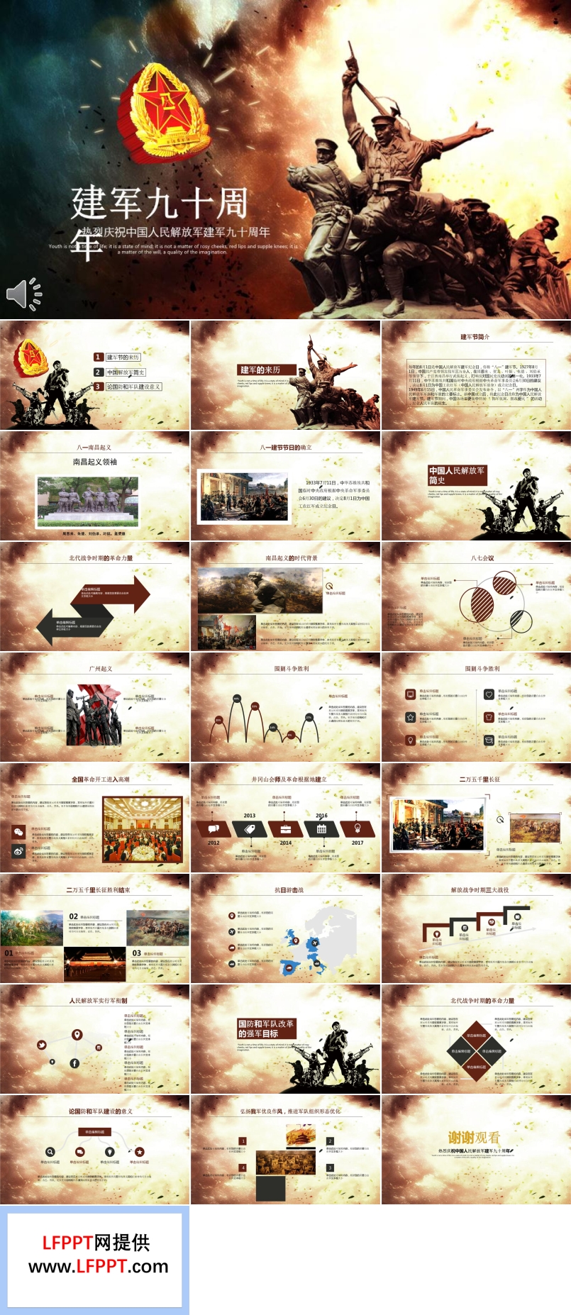 熱烈慶祝中國(guó)人民解放軍建軍九十周年P(guān)PT模板