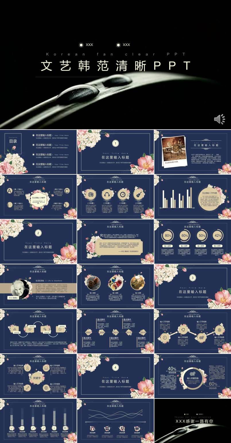 文藝韓范清晰總結(jié)匯報(bào)PPT模板