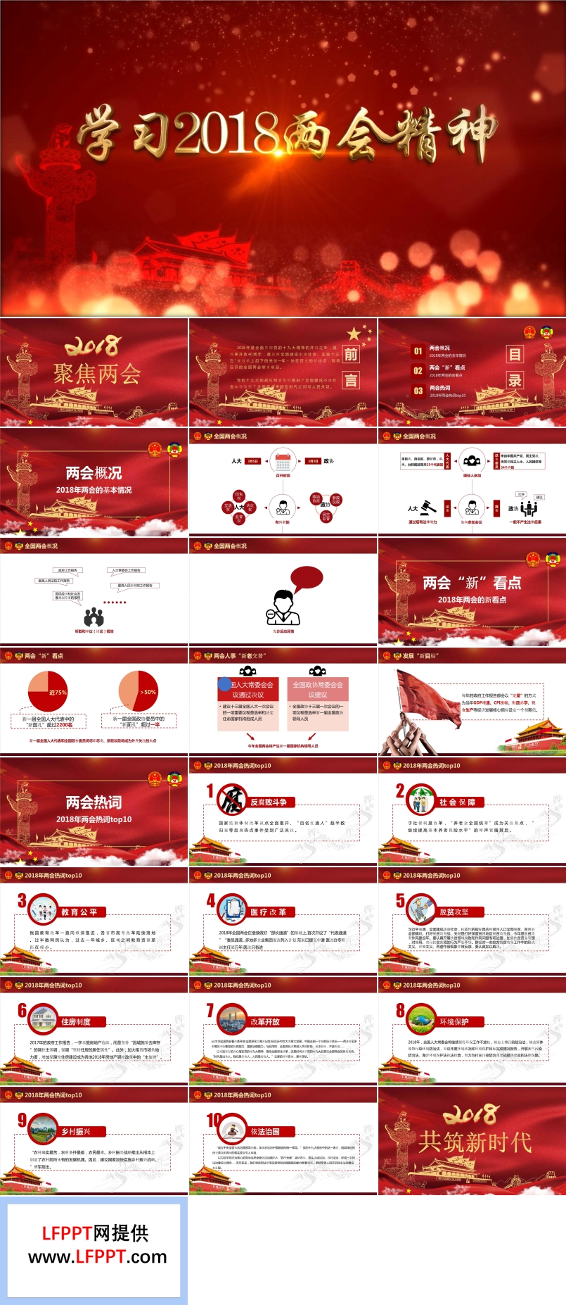 AE特效動(dòng)畫(huà)開(kāi)場(chǎng)大氣紅色風(fēng)格聚焦兩會(huì)PPT模板