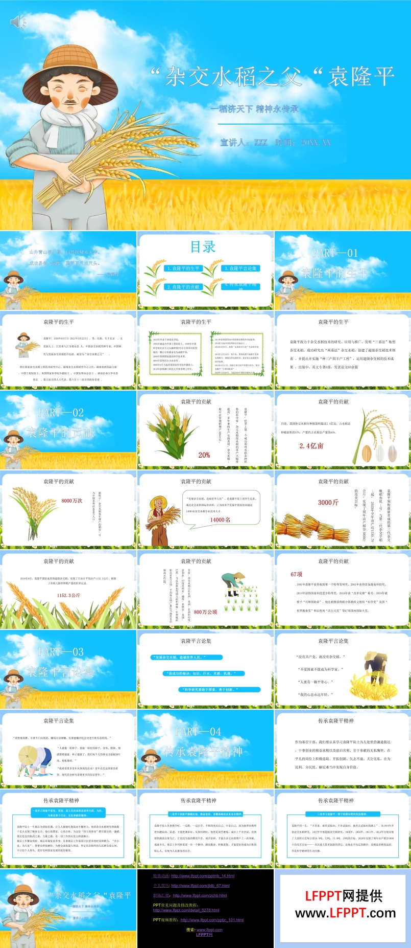 袁隆平簡介和事跡PPT課件模板