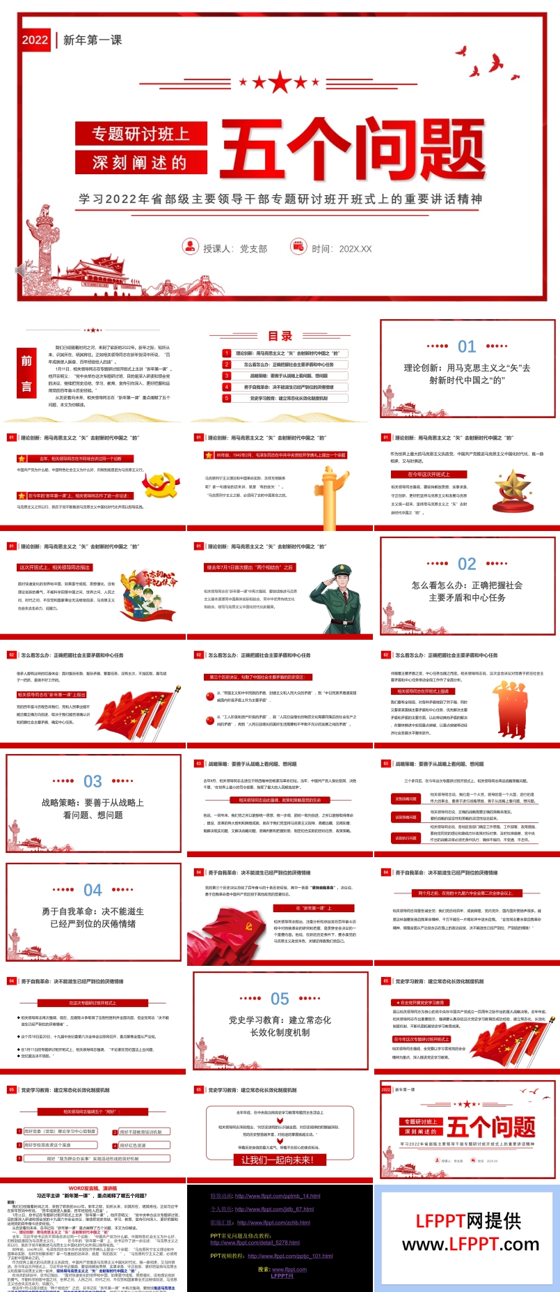 2022新年第一課--專題研討班上深刻闡述的五個問題PPT模板
