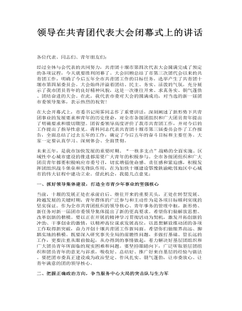 領(lǐng)導(dǎo)在共青團(tuán)代表大會閉幕式上的講話