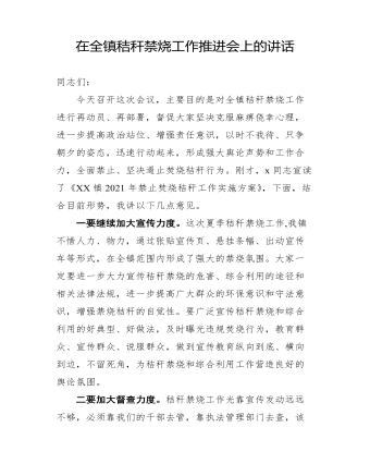 在全鎮(zhèn)秸稈禁燒工作推進(jìn)會上的講話