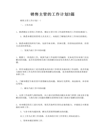 銷售主管的工作計(jì)劃3篇