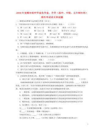 貴州省安順市2016年中考語(yǔ)文真題試題（含答案）