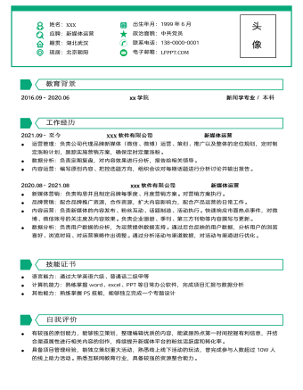 新媒體運(yùn)營崗位求職簡歷模板