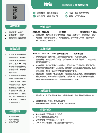 左右布局新媒體運(yùn)營(yíng)崗位簡(jiǎn)歷