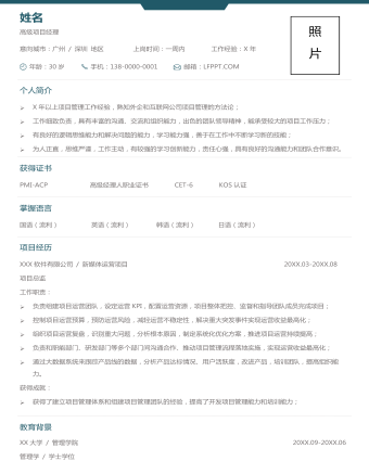 簡約高級項目經(jīng)理求職簡歷