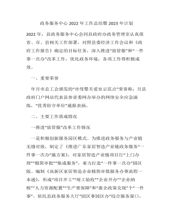 政務(wù)服務(wù)中心2022年工作總結(jié)暨2023年計劃