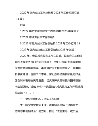 2022年防災減災工作總結(jié)及2023年工作打算匯編（3篇）