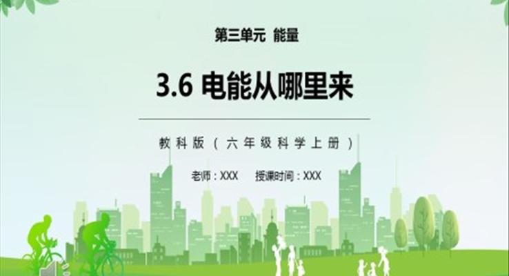 教科版六年級科學上冊電能從哪里來PPT課件模板