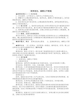 人教版高中政治必修1效率優(yōu)先、兼顧公平教案