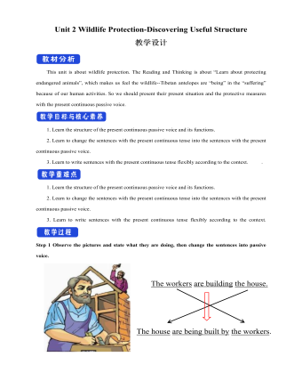 新人教版高中英語(yǔ)必修2Unit 2 Wildlife Protection-Discovering Useful Structure教案二