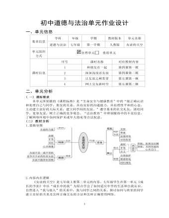 初中道德與法治七年級上冊友誼的天空6作業(yè)設(shè)計